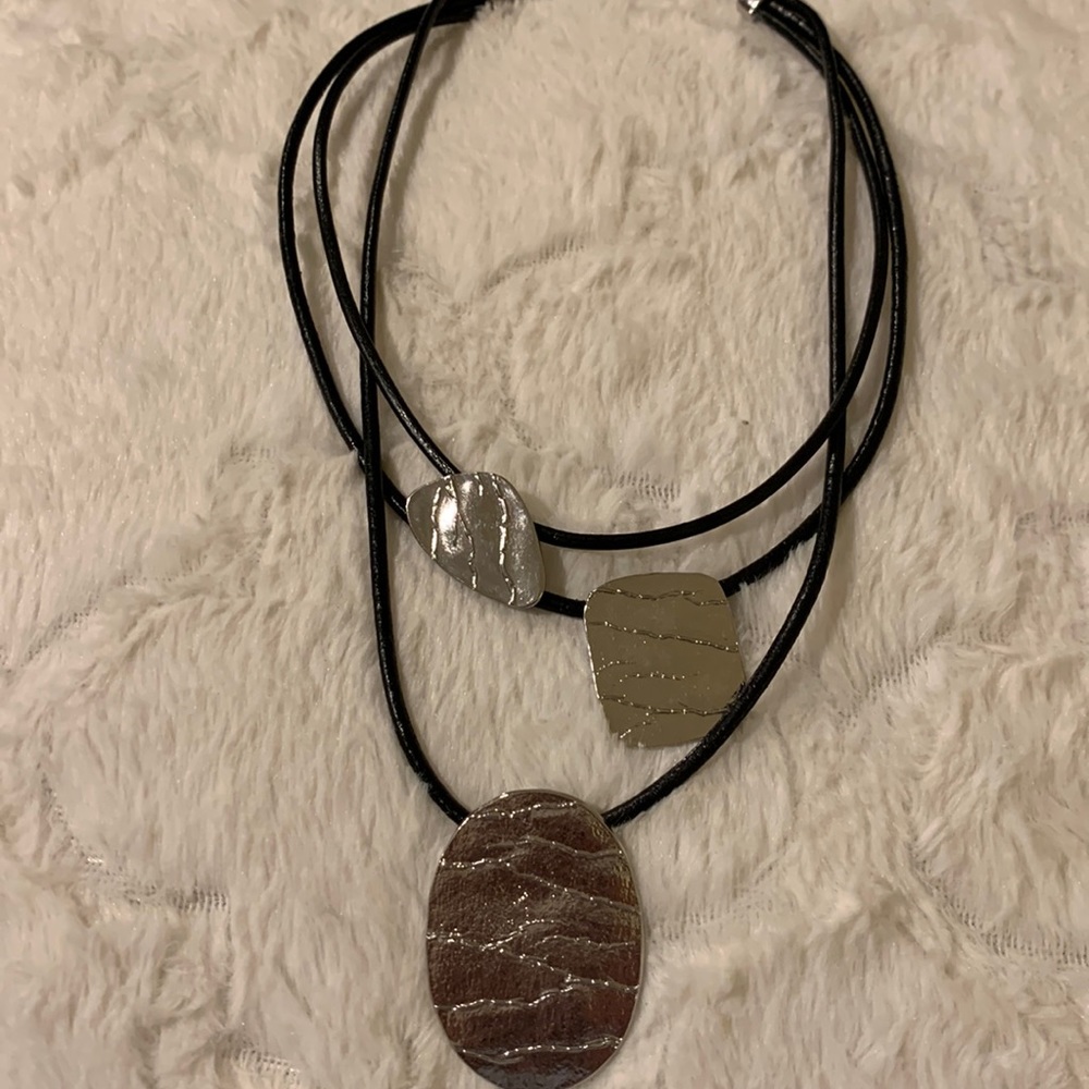 Chicos multi strand medallion adjustable silver‎ tone necklace